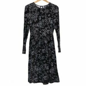 ModCloth “Yours Truly” Long Sleeve Dress in Black Floral, Size Small